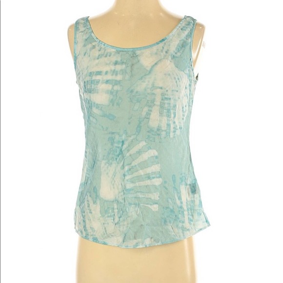 Lafayette 148 New York Tops - Lafayette 148 Blue Tie Dye Scoop Neck Silk Tank 4